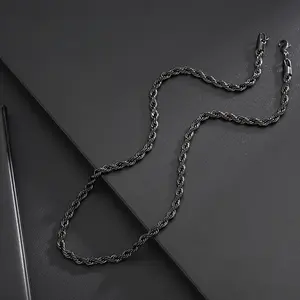 Titanium Steel Fashion Men's Necklace-Black Chain Style, No Plating, Hip Hop Twisted Rope Design, Multifunctional Accessories, Perfect for Date Night and Summer Travel-Non-Magnetic