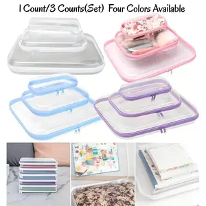 1/3 Set Clear, Transparent Storage Box, Large Capacity Zipper Storage Box, White/Pink/Blue Available Portable Storage Organizer for Skincare, Clothes, Books, Laundry, Travel Toiletry Bag, Space Saver Organizer, Large/Medium/Small Size available