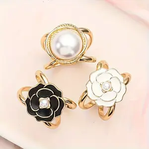 3pcs Elegant Flower Scarf Buckle Ring Set Inlaid Faux Pearls Elegant Clothing Decoration for Women