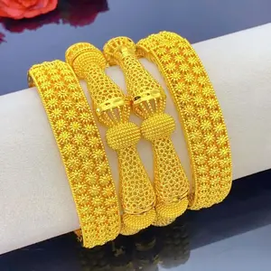 Golden Middle East Ethiopian Girl Gold Plated Bracelets Dubai Women's Fashion Ethiopian Arabic Hand Jewelry Bride Wedding Gift