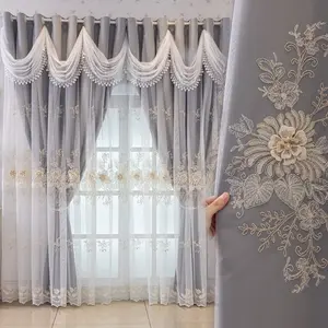 1pc French Romantic High-End Blackout Fabric Voile Integrated European Double-Layer Embossed Window Curtain, Home Decoration Curtain, Stylish Drapes for Living Room & Bedroom