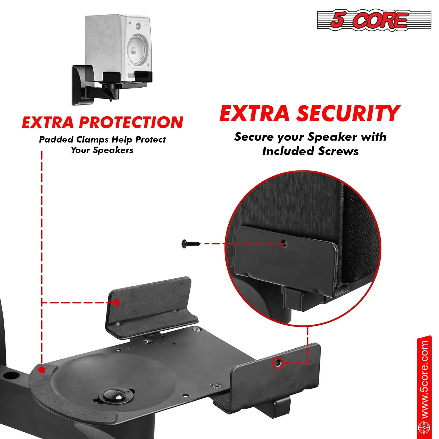 Speaker Wall Mount Adjustable Shelf Holder Swivel 180 Degree Bookshelf Brackets - 11 Inch Space for Speakers Pair Holds