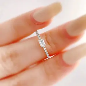S925 Sterling Silver Artificial  Zirconia Stackable Ring – Minimalist Square Stone Band for Women, Dainty & Trendy Jewelry