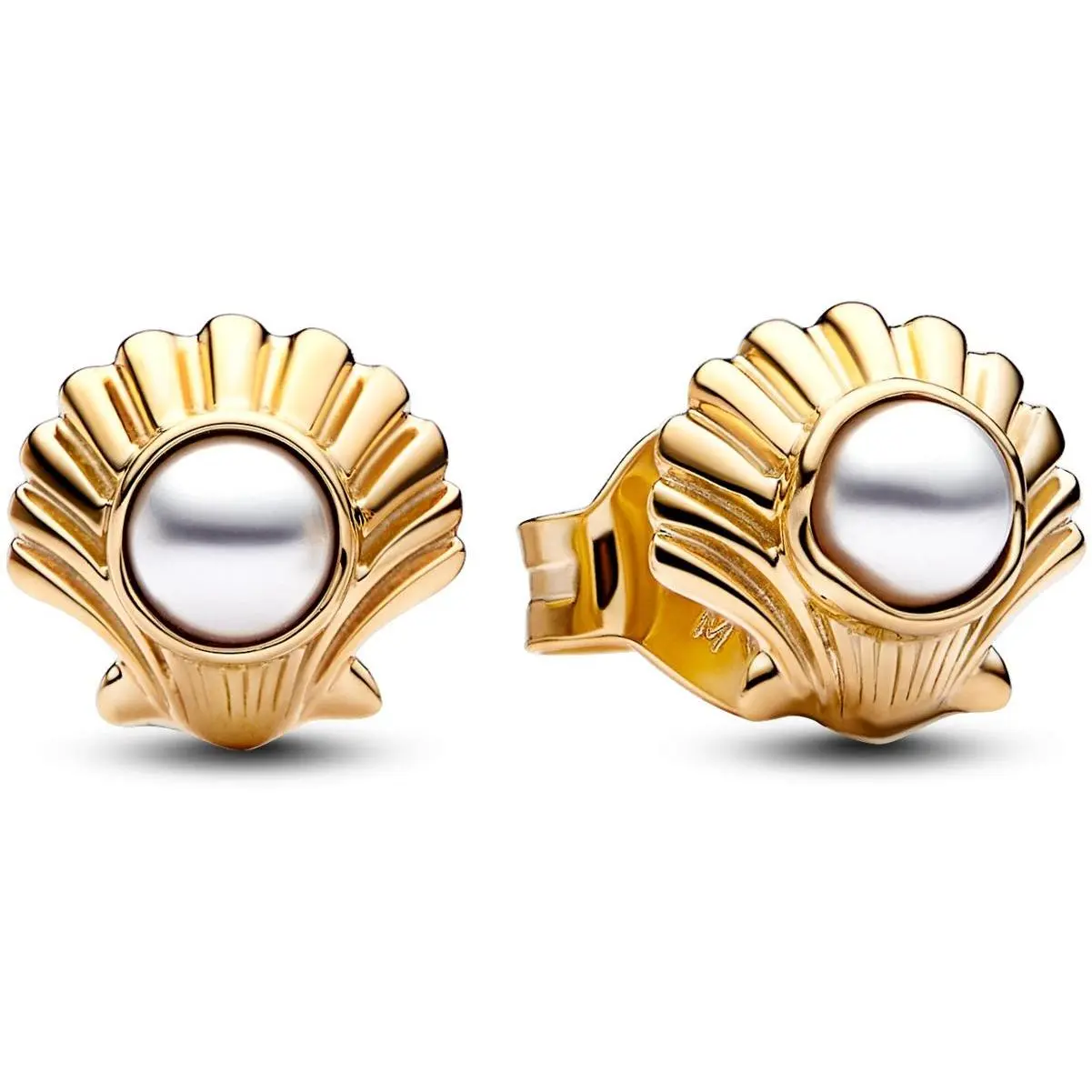 Pandora Disney The Little Mermaid Seashell Stud Earrings 262686C01, Single Pair, Gold, Luminous White Lacquered Pearl, Realistic Grooved Lines, No, No Warning Applicable, Casual Wear
