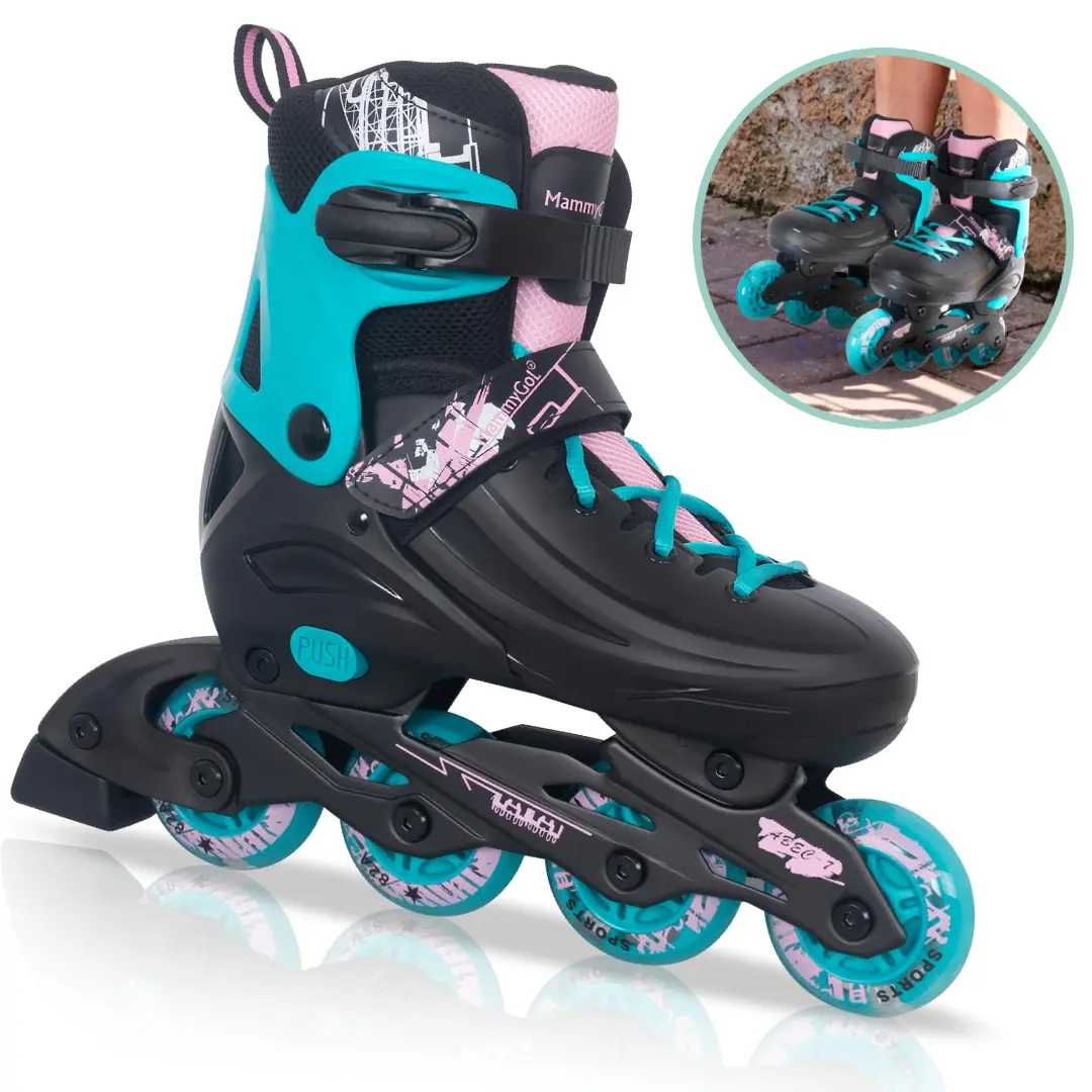 Adjustable Inline Skates for Kids & Adults Beginners, 8 Light-Up Wheels, Fully-Enclosed Hard Shell, Triple Ankle Support, ABEC-7 Bearings, Indoor Outdoor Skating Gear