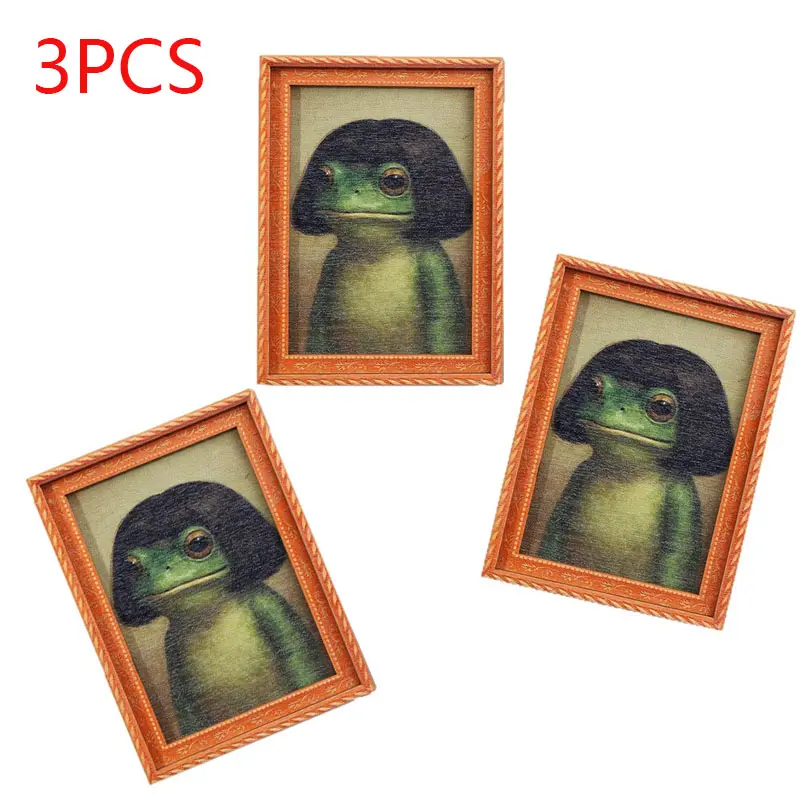 3 frog-shaped wooden photo frames, Picture frame set, fridge magnets, mini photo frames, cute decorations for refrigerators, rooms and home offices, creative festival gifts, Decoration Items, Home Decor Accessory, printed fridge magnet decoration stickers