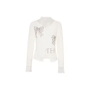 TCH - Beige, Shirt, Bow Tie, Rhinestone , Women