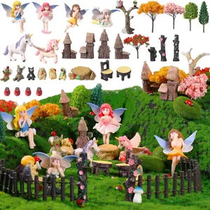 Mini Fairy Garden Accessories Set DIY Fairy Garden Kit Miniature Fairy Figurines Tiny Homes Mini Animals for Outdoor Indoor Yard Lawn Decorations DIY Succulent Dollhouse Craft Micro Landscape Terrarium Ornaments