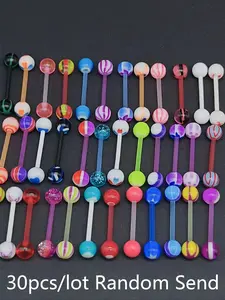 30 Piece Mixed Color Acrylic Tongue Studs Stainless Steel Belly Button Rings Ear Piercings, Casual Style, All Seasons