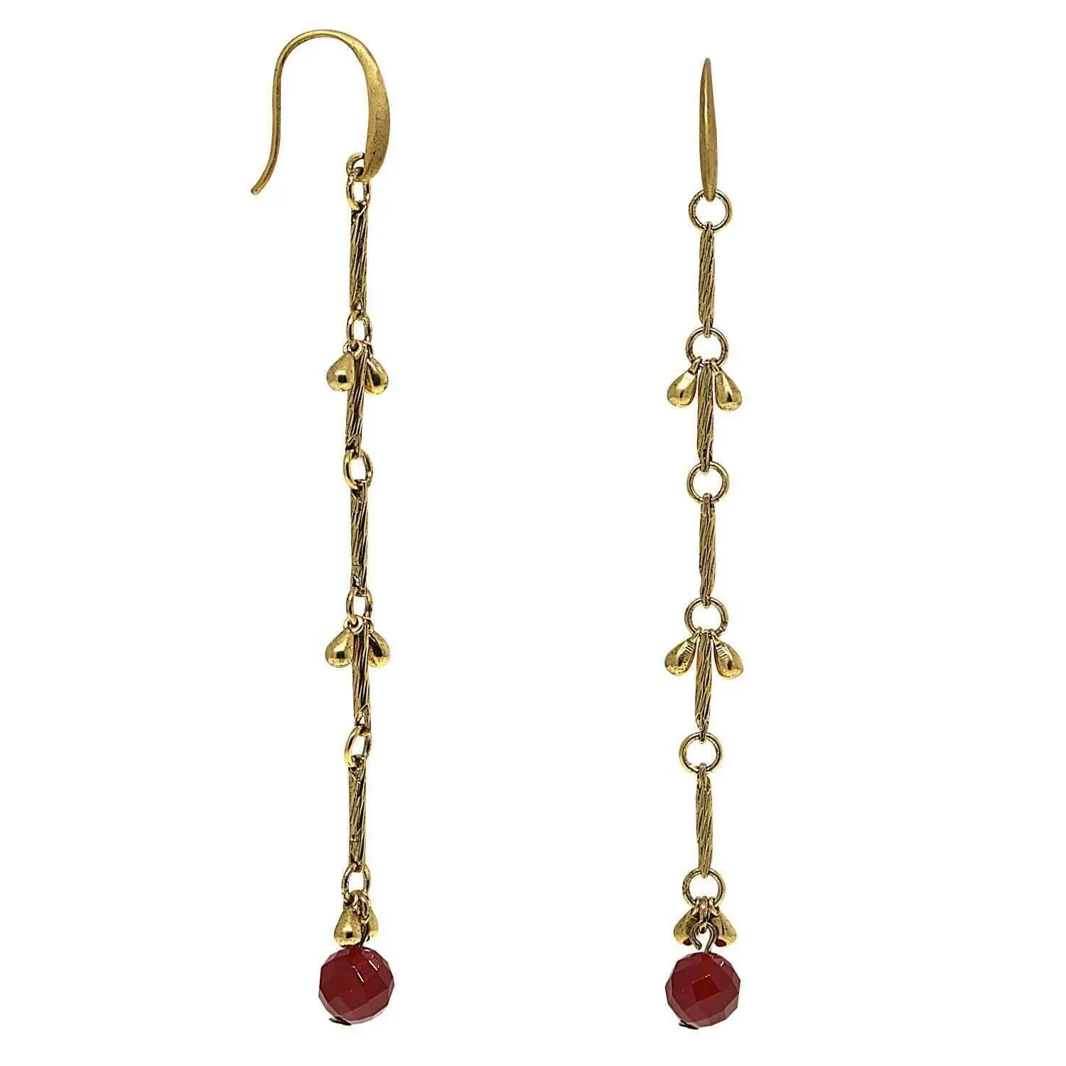 T.R.U. Boho Jewelry Genuine Carnelian Linear Droplet Earrings