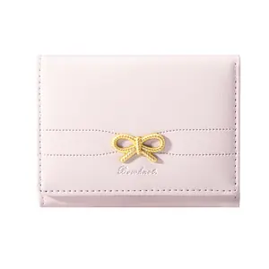 Cute Coquette Bow Wallet Small  Compact Wallet Aesthetic Card Holder ID Window for Women Christmas Gift for Teen Girl