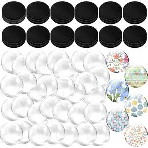 72 Pieces Round 1 Inch Clear Transparent Glass Gems Cabochons with Adhesive Backing, Glass Magnets Craft for Mother's Gifts Fridge Refrigerator Pendants