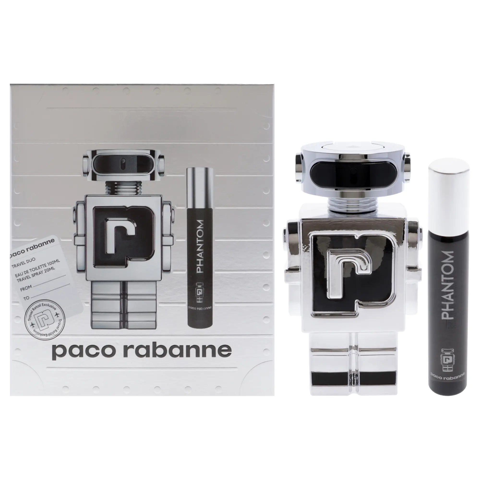 Paco Rabanne Phantom Men's 2-Piece Fragrance Set - 3.4 oz EDT + 0.68 oz EDT Spray, Portable Carry, Travel Use, Soft Box, Travel Retail Exclusive