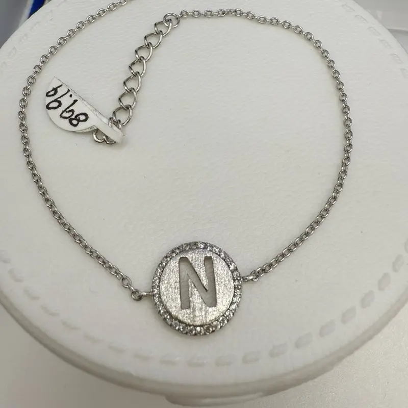 925 sterling silver 7” bracelet  letter (N-M-F) available high quality cubic zirconia stones solid Italian silver )) Pulceras de plata Italiana solido 7” pulgadas es solida letras disponible(N-M-F)) mandame mensaje cual letra ocupas