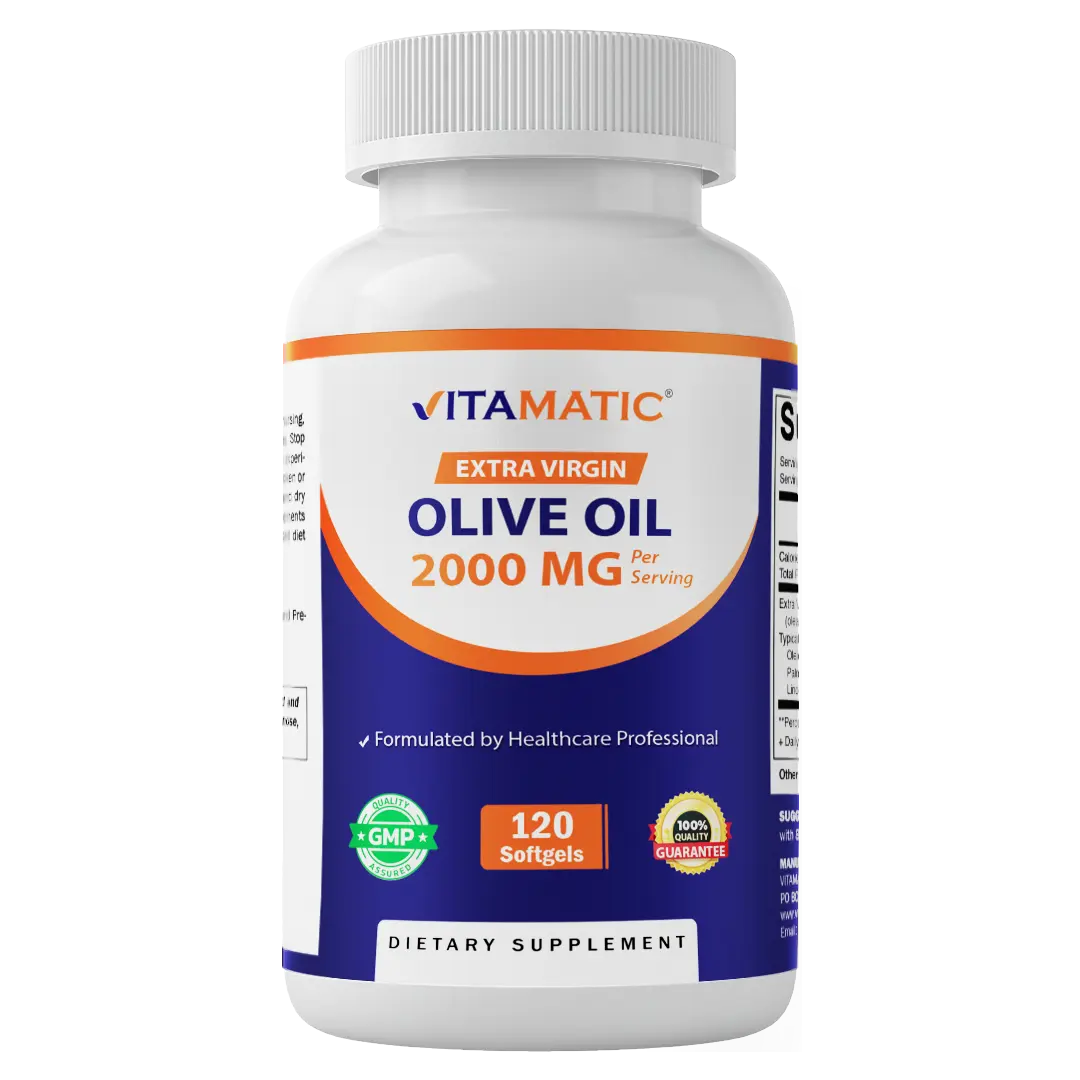 Vitamatic Extra Virgin Olive Oil 2000 mg Per Serving 120 Softgels - Great Source of Omega 6 & 9 Pure Natural Ingredients for Health