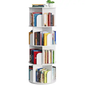 Style 4 Tier Rotating Bookshelf, Spinning 360 Bookcase Lazy Susan Tower, Vertical Revolving Books Shelf Storage Round Carousel Space Saving Organizer, White