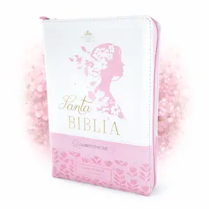 Biblia Quinceañera con Cierre Compacta 11 puntos RV1960 imit piel blanco floral con indice