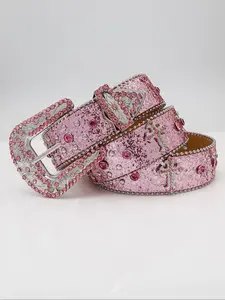 1pc Luxurious Party Rhinestone Cross Belt for Men & Women, Glitter Design, Suitable for Daily Use, Nightclubs, Streetwear, Jeans Gift, Rhinestone Buckles Belt