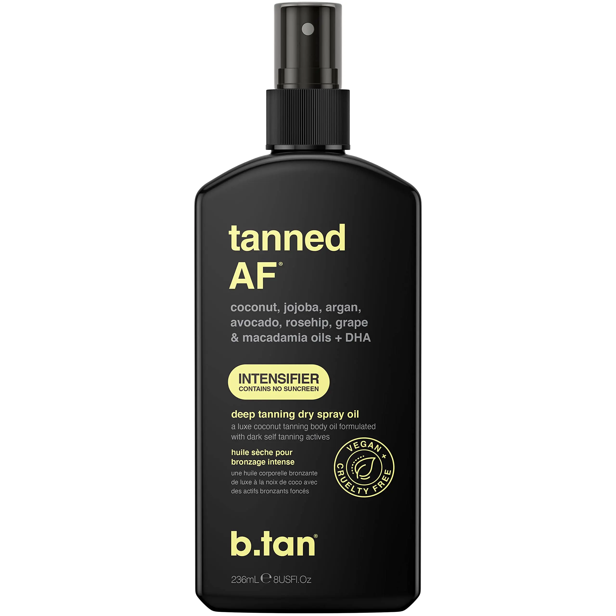 Tanned AF Intensifier Dry Spray | b.tan Best Dark Tanning Oil |  Fast, Dark Outdoor Sun Tan From Tan Accelerating Actives, Tan Intensifier Packed w/ Moisturizing Oils, No SPF, Vegan Hydrating Body Oil, Darker Tan, Tanning Stuff Body Care Moisturize