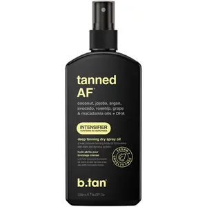 Tanned AF Intensifier Dry Spray | b.tan Best Dark Tanning Oil |  Fast, Dark Outdoor Sun Tan From Tan Accelerating Actives, Tan Intensifier Packed w/ Moisturizing Oils, No SPF, Vegan Hydrating Body Oil, Darker Tan, Tanning Stuff