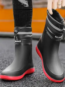 Men High-End Waterproof Rain Boots New Anti-Slip Cotton Lined Warm Loose Fit Durable Fishing Riding Fashion Rainboots Waterproof Ankle Boots Waterproof Deck Boots