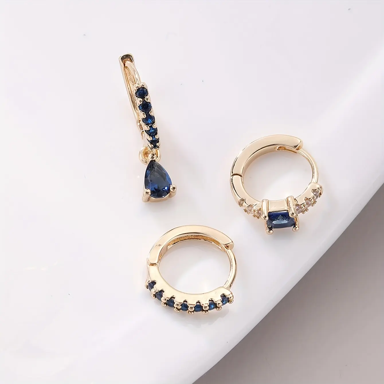 Adult Elegant Costume Jewelry Set - Copper Retro Metal Teardrop Necklace, Shining Rhinestone Earring Stacking Set with Stainless Synthetic Coloured Gemstone Zircon