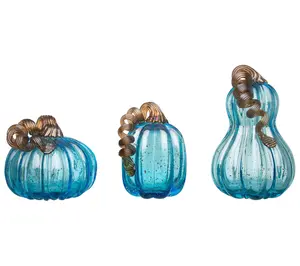 Glitzhome Blue Glass Harvest Halloween Pumpkinrio S/3