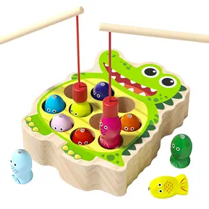 Wooden Magnetic Dinosaur & Crocodile Fishing Game Set for Toddlers, Montessori Educational Fine Motor Skills Toy with Colorful Fish, Preschool Learning Gift for Kids Boys & Girls, Mother's Day