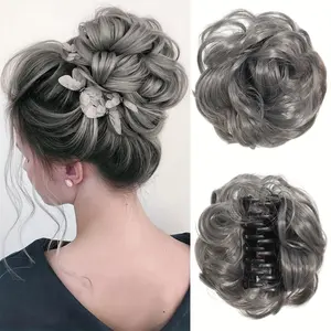 A pack of wavy, messy hair buns with small clips, a fashionable hair accessory for women, suitable for various hairstyles