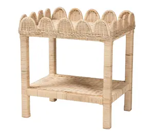 bali & pari Sumana Scallop Natural Rattan Mahogany Side Table