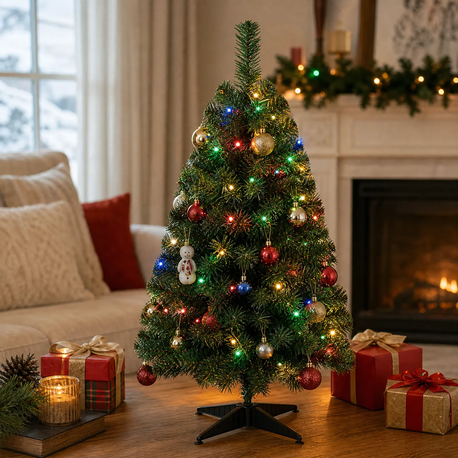 24-Inch Pre-Lit Tabletop Christmas Tree with 35 LED Lights & 11 Modes, 80 Dense Branch Tips, Realistic PVC Mini Holiday Tree for Desk Office Entryway Small Space Decor