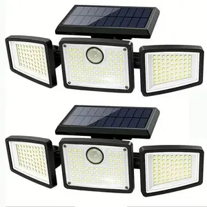 2 Sets Solar Motion Sensing Outdoor LED Lights, Triple Head Adjustable Waterproof Security Lamps for Home, Driveway, Backyard Night Illumination