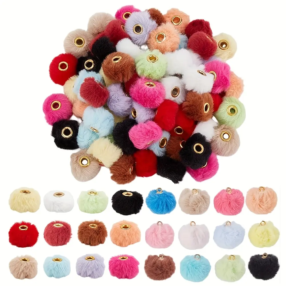 136pcs Super Soft Fluffy Fabric Round Beads, Randomly Mixed Autumn-Winter Charm Accessories for DIY Jewelry Pendants, Jewelry Making Craft Projects, Gift Supplies, Beaded Tassel Charms, Charm Accessory