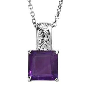 Amethyst 5.00 ctw Pendant Necklace in Stainless Steel 20 Inches