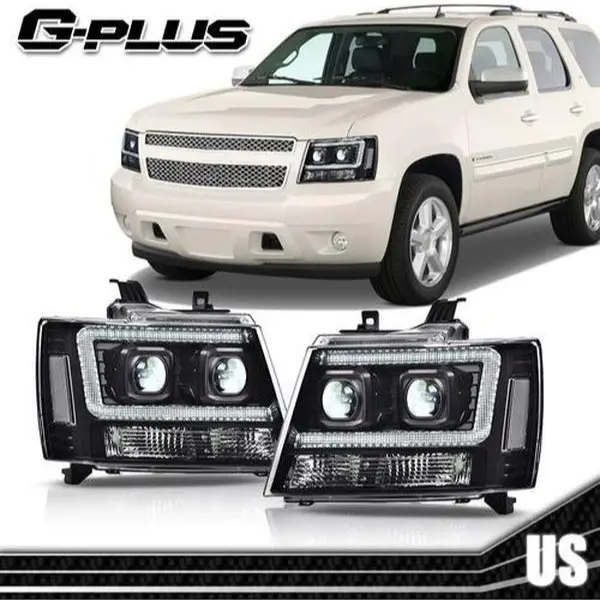 G-PLUS Dual LED Projector Headlights, Headlight Replacement for 2007-2014 Chevy Avalanche, Tahoe, Suburban - LED Car Lights Set