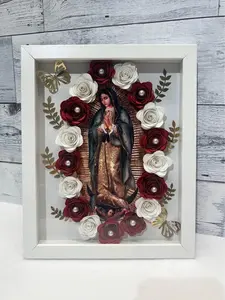 Virgin Mary (our lady of guadalupe) red, white and gold custom made 8x10 shadow box