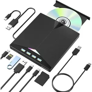 7-in-1 USB 3.0 External CD/DVD Drive for Laptop & PC, Portable CD/DVD Player & Burner with 2 USB Ports, SD/TF Card Slots, CD/DVD +/-RW, Compatible with Windows, Mac & Linux