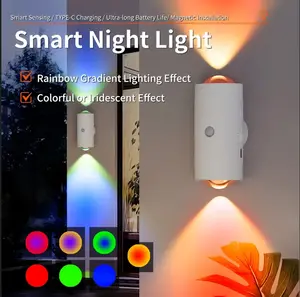 2-pack rechargeable RGB LED motion sensor night lights, mini version, with human and light sensors, small wall lights, ambient lights, magnetic mounting.