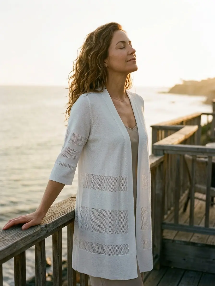 Women's Lightweight Long Cardigan Sweater, Open Front V Neck Sheer Knit Duster, Hollow Out Short Sleeve Summer Layer