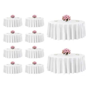 VEVOR White Round Tablecloths 10 Pack, 120 Inches in Diameter, Stain- & Wrinkle- Resistant, Machine Washable Table Clothes, Polyester Fabric Table Covers for Wedding, Party, Banquet, Formal Events