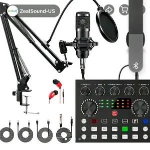 ZealSound-US Safring Podcast Equipment Bundle BM800 Mic DJ Mixer Effects Voice Changer Live Sound Card Audio Mixer Condenser USB Microphone Recording Studio Package for Live Streaming Gaming Podcast Recording Vocal Game Voice YouTube Desk Clamp