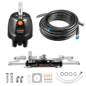 【FathersDayGift】 VEVOR Hydraulic Steering Kit, 300 HP, Marine Boat Hydraulic Steering System, with 6.9 MPa/1000 psi Helm Pump, Two-Way Lock Cylinder, and 26ft High-Strength Hoses, for Single Station, Single-Engine Use