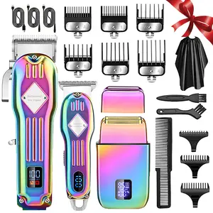 Professional Hair Clippers Trimmer and Shaver Set - 3 In 1 Grooming Kit with Rechargeable Barber Clippers, Portable Design Electric Razor & Foil Shaver with LCD Display