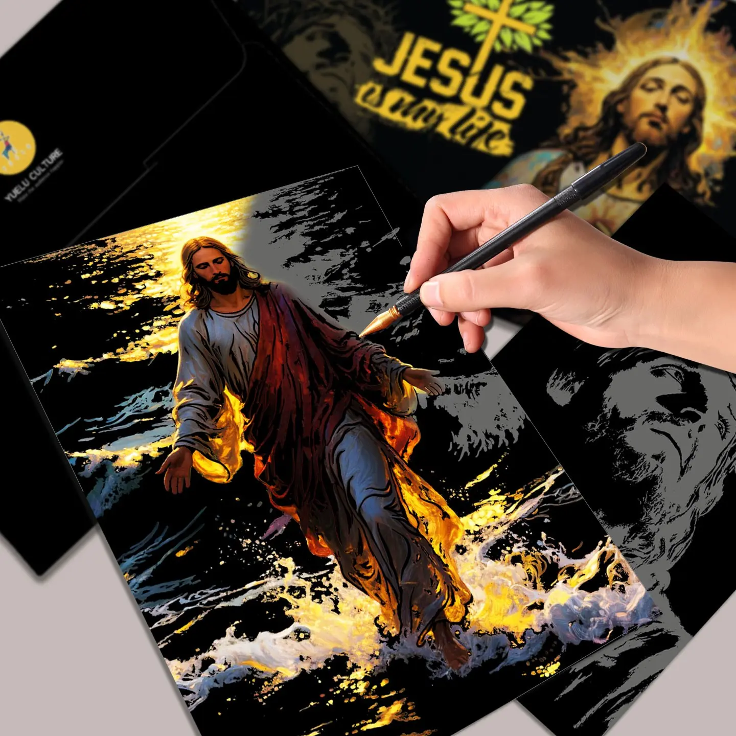 A3 Size Jesus Colorful Scratch Art, Creative Graffiti Scratch Art, Coloring Book, DIY Scratch Art, Fun and Educational Activity, Art Supply