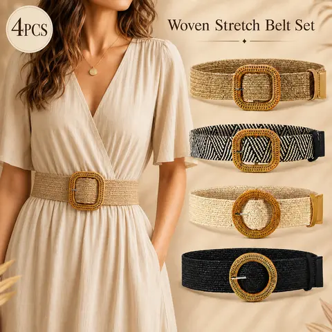 Elastic Belt for Women Straw Woven Elastic Stretch Waist Belt Women Skinny Dress Belt Belts for Women Dresses