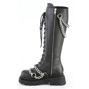 FIFSY Women's Gothic Knee-High Platform Combat Boots, Lace-Up Chunky Heel Motorcycle Boots with Chain Accent, Stylish Women's Shoe and Footwear tiktokshopspringglowup,summervibes