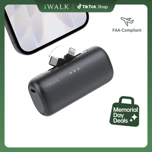 iWALK LinkPod 5000mAh 2-in-1 Connector Portable Power Bank - Fast-Charging Dual-Port Electronic Phone Charger, 2-Way Charge for iPhone & Android, USB Battery Adapter, Compact Travel Gadget, Accessories for Outdoor Fun summerwins