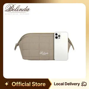 Belinda Lightweight Down Wrist Bag, Women's Lightweight Padded Storage Pouch, Wide-Mouth Cosmetic Bag, Multi-Functional Portable Pouch, Quilted Design for Sports & Daily Work
