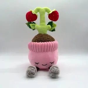 Plant Plush Toy, Realistic Potted Plant Stuffed Doll Home Decor, Cute Strawberry Potted Plant Plush Toy, Soft Leaves and Strawberries Cushion for Kids and Adults