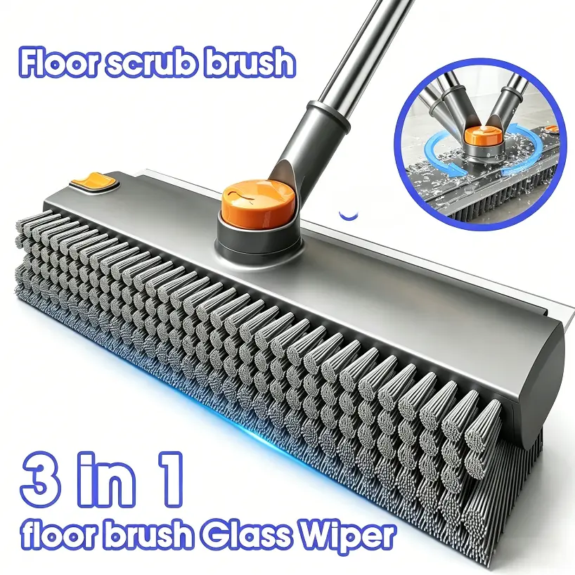 3-in-1 Adjustable Long Handle Scrub Brush | 90° Rotating Bristle + Scraper, Heavy Duty Household Cleaner for Indoor & Outdoor #CleanTok #HomeHacks #SummerCleaning